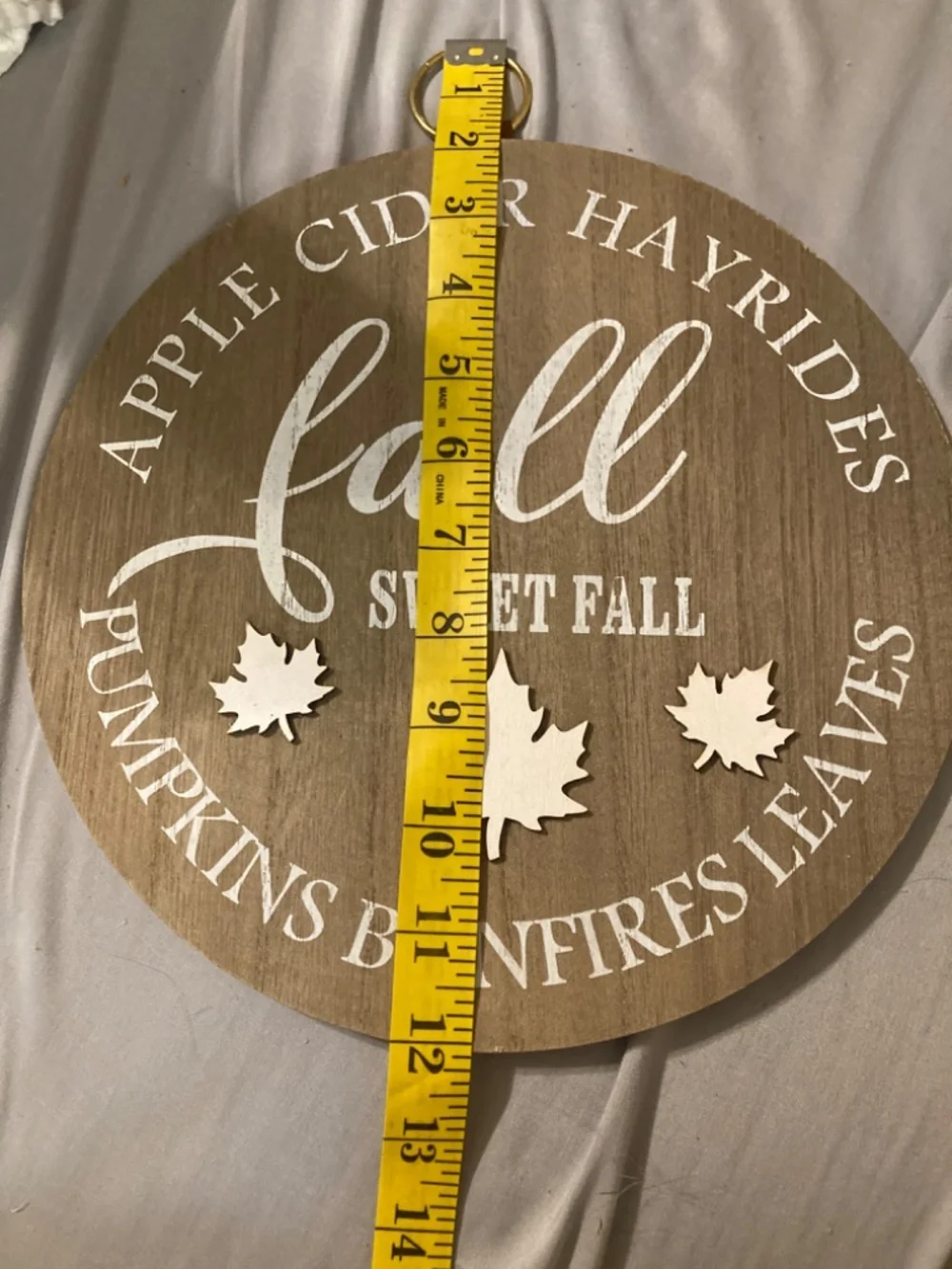 Fall Sweet Fall Round Wooden Wall Sign Apple Cider Pumpkin Leaves